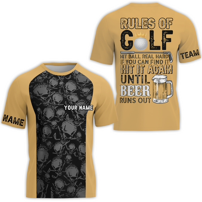 Rules Of Golf Men Polo Shirt, Black And Orange Golfing Shirt With Sayings, Cool Golf Gift For Beer Lovers