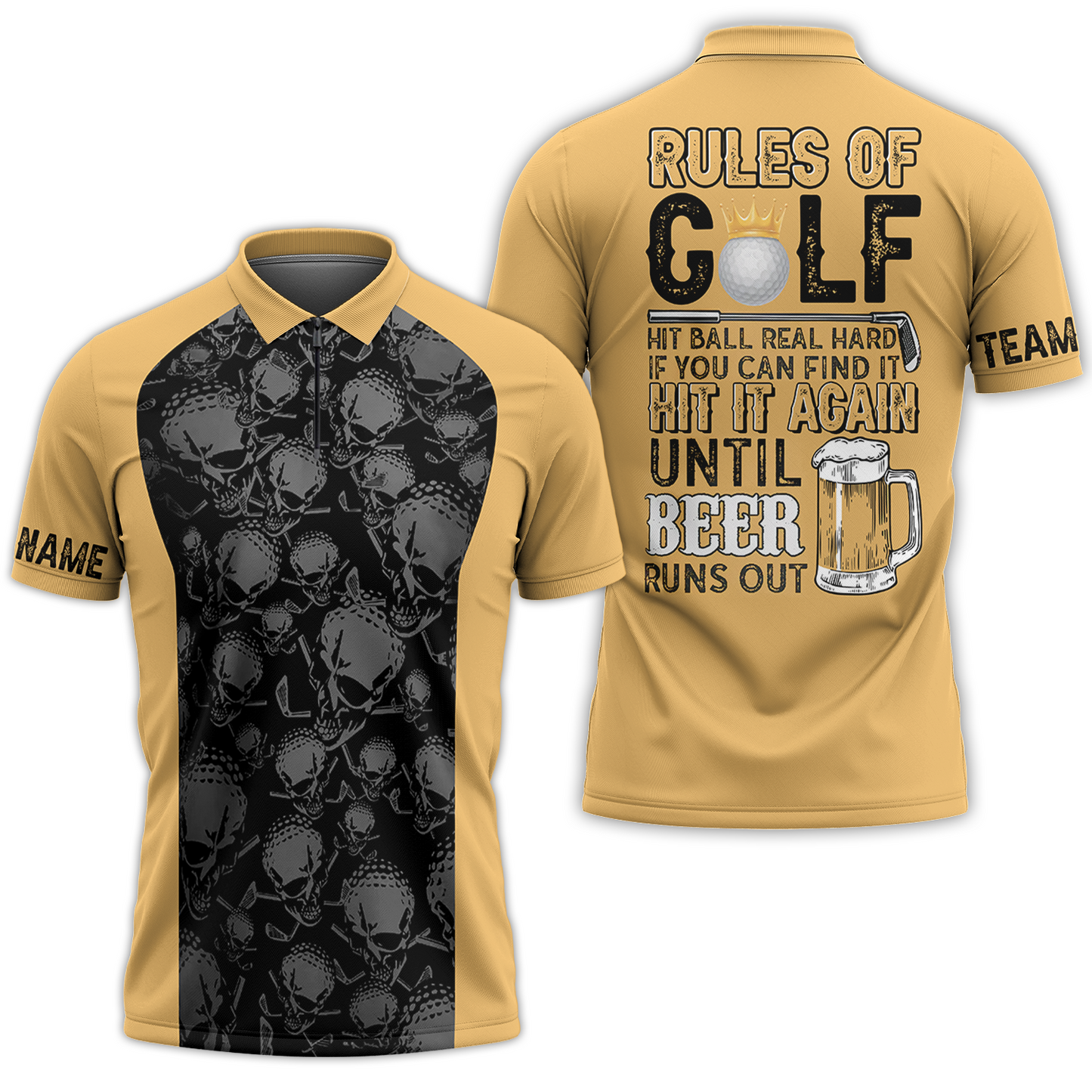 Rules Of Golf Men Polo Shirt, Black And Orange Golfing Shirt With Sayings, Cool Golf Gift For Beer Lovers