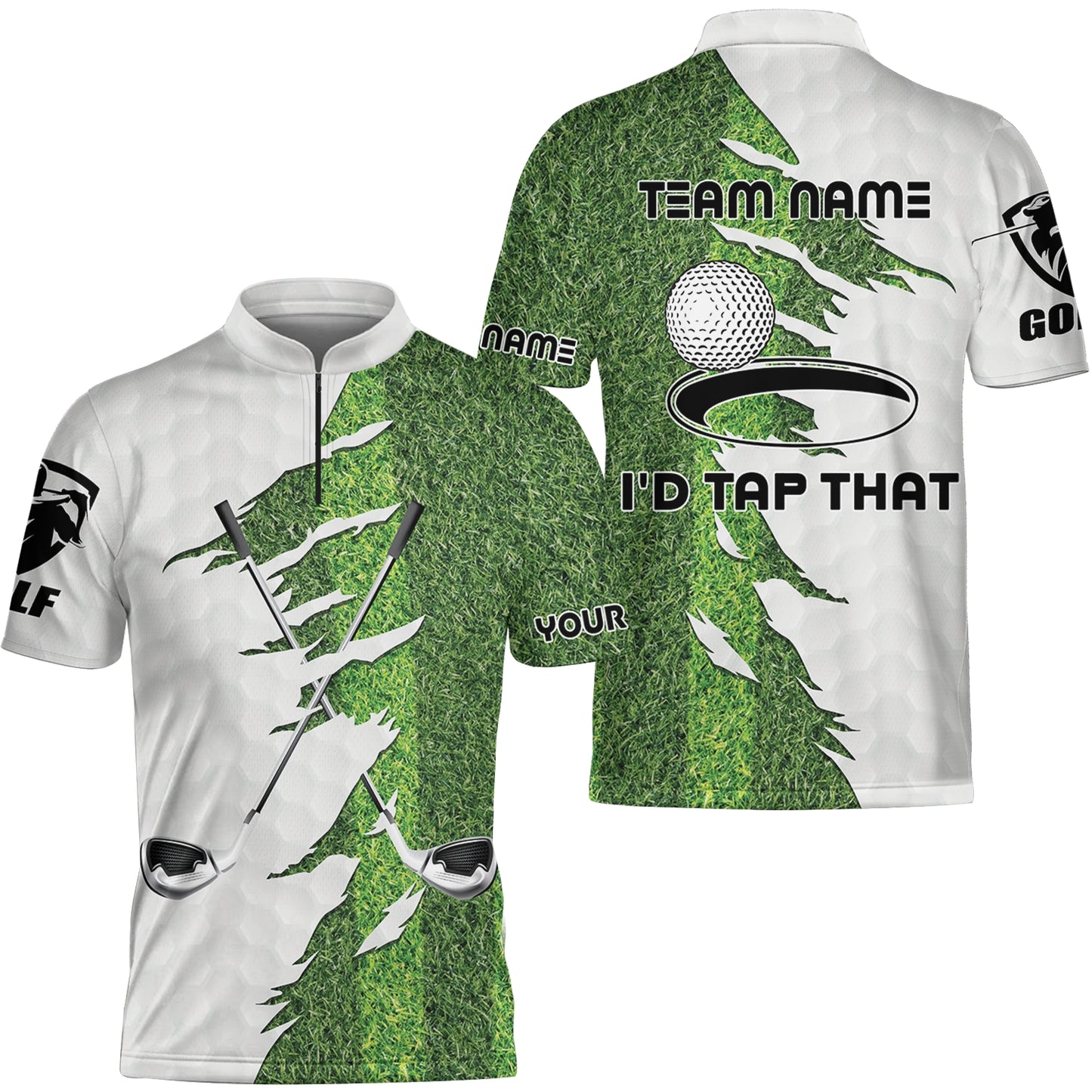 Green Golf Course Flat Neck Zipper Shirt, I'd Tap That Golf Polo Shirt For Men, Gift Idea For Male Players, Gift For Golfers