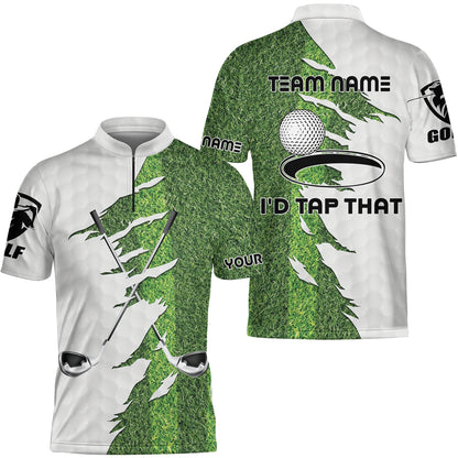 Green Golf Course Flat Neck Zipper Shirt, I'd Tap That Golf Polo Shirt For Men, Gift Idea For Male Players, Gift For Golfers