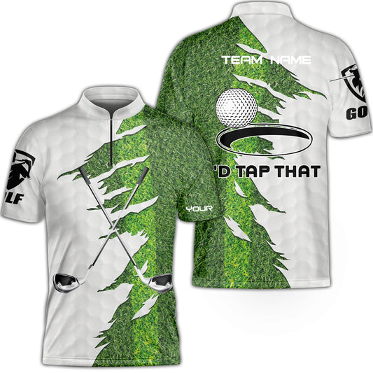 Green Golf Course Flat Neck Zipper Shirt, I'd Tap That Golf Polo Shirt For Men, Gift Idea For Male Players, Gift For Golfers