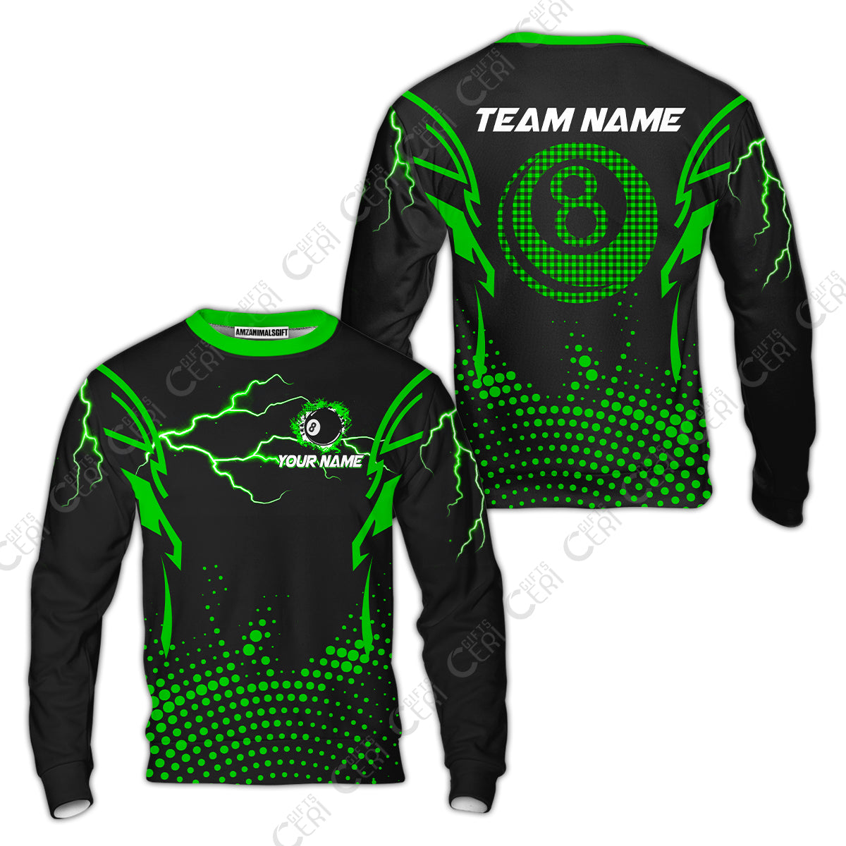 Customized Billiards Sweatshirt, Lightning Graphics With Dots 8 Ball Pool Jersey