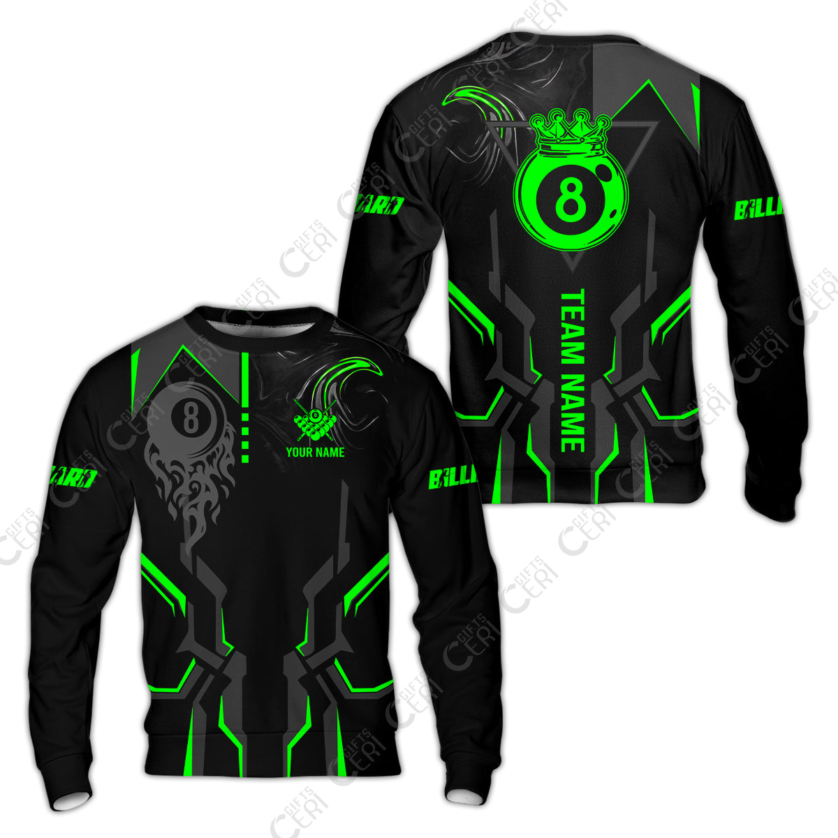 Customized 8 Ball Pool Sweatshirt, 8-Ball Liquid Effect Smoke, Billiard Jerseys