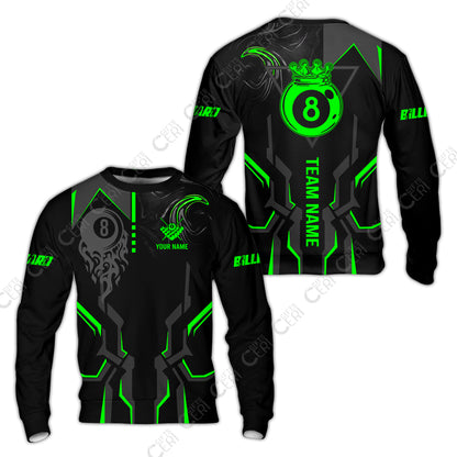 Customized 8 Ball Pool Sweatshirt, 8-Ball Liquid Effect Smoke, Billiard Jerseys