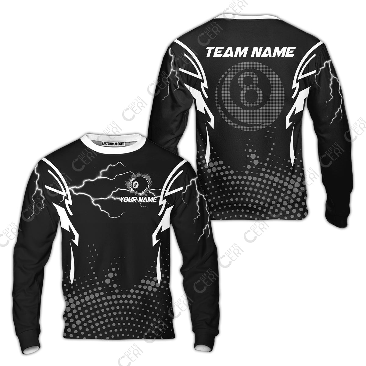 Customized Billiards Sweatshirt, Lightning Graphics With Dots 8 Ball Pool Jersey