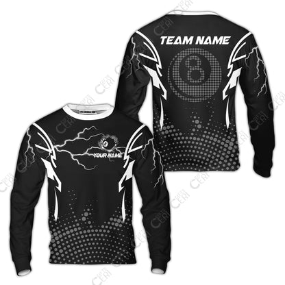 Customized Billiards Sweatshirt, Lightning Graphics With Dots 8 Ball Pool Jersey