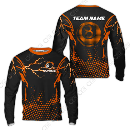 Customized Billiards Sweatshirt, Lightning Graphics With Dots 8 Ball Pool Jersey