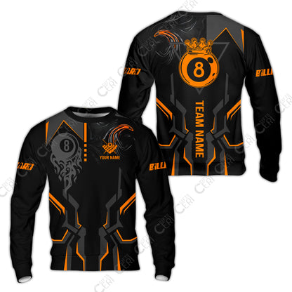 Customized 8 Ball Pool Sweatshirt, 8-Ball Liquid Effect Smoke, Billiard Jerseys