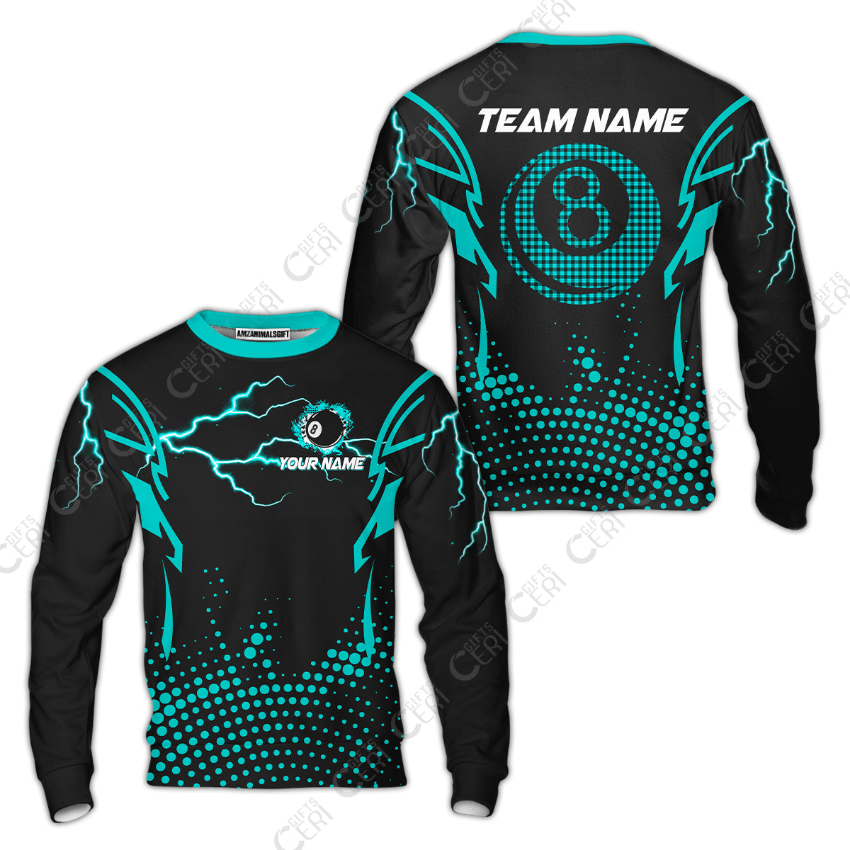 Customized Billiards Sweatshirt, Lightning Graphics With Dots 8 Ball Pool Jersey