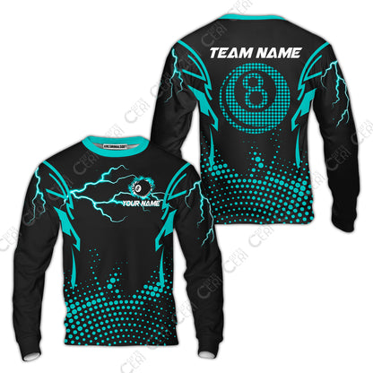 Customized Billiards Sweatshirt, Lightning Graphics With Dots 8 Ball Pool Jersey