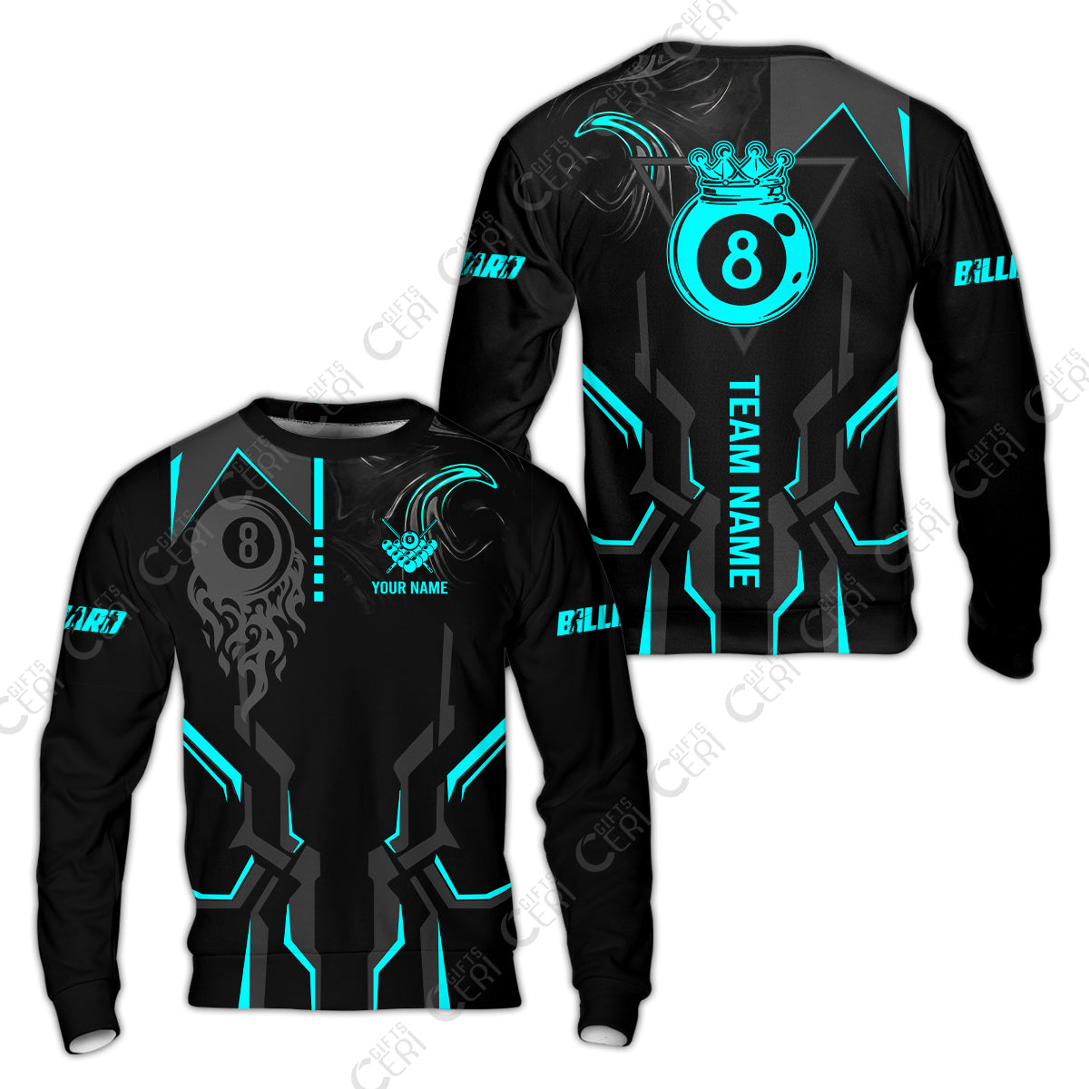 Customized 8 Ball Pool Sweatshirt, 8-Ball Liquid Effect Smoke, Billiard Jerseys