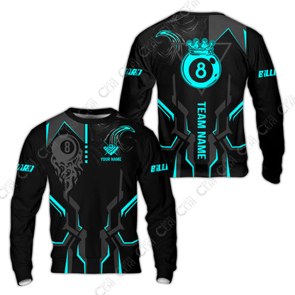 Customized 8 Ball Pool Sweatshirt, 8-Ball Liquid Effect Smoke, Billiard Jerseys