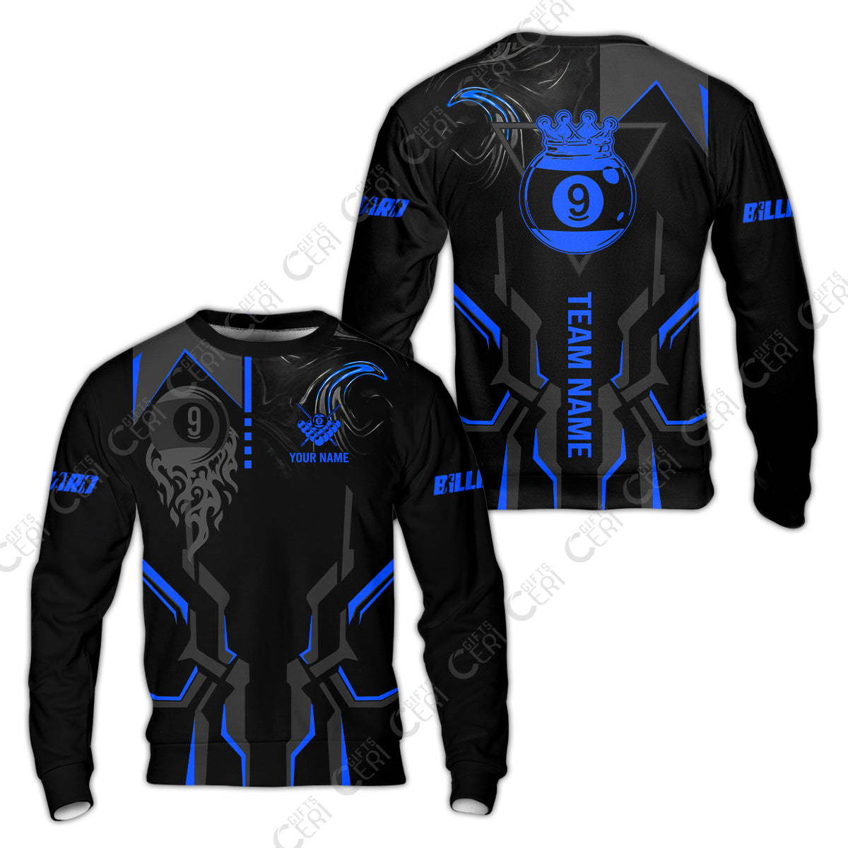 Customized 9 Ball Pool Sweatshirt, 9-Ball Liquid Effect Smoke, Billiard Jerseys