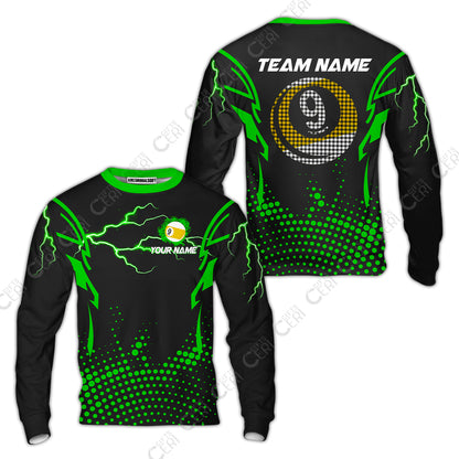 Customized Billiards Sweatshirt, Lightning Graphics With Dots 9 Ball Pool Jersey
