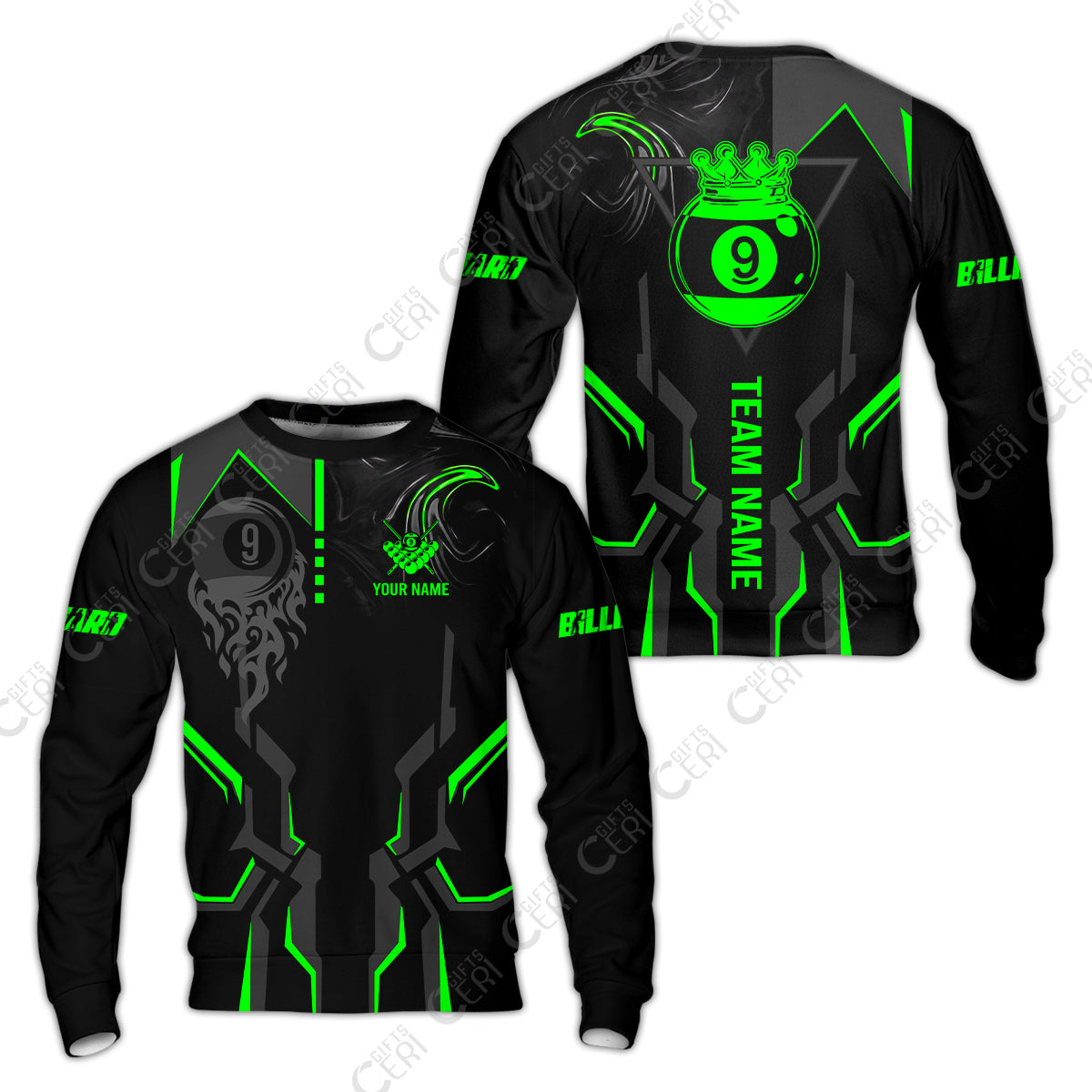 Customized 9 Ball Pool Sweatshirt, 9-Ball Liquid Effect Smoke, Billiard Jerseys