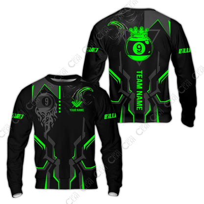 Customized 9 Ball Pool Sweatshirt, 9-Ball Liquid Effect Smoke, Billiard Jerseys