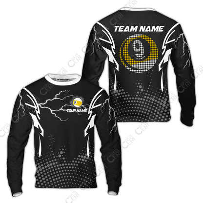 Customized Billiards Sweatshirt, Lightning Graphics With Dots 9 Ball Pool Jersey