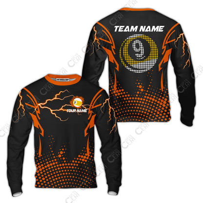 Customized Billiards Sweatshirt, Lightning Graphics With Dots 9 Ball Pool Jersey
