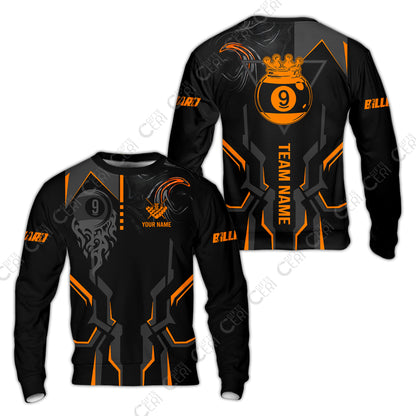 Customized 9 Ball Pool Sweatshirt, 9-Ball Liquid Effect Smoke, Billiard Jerseys