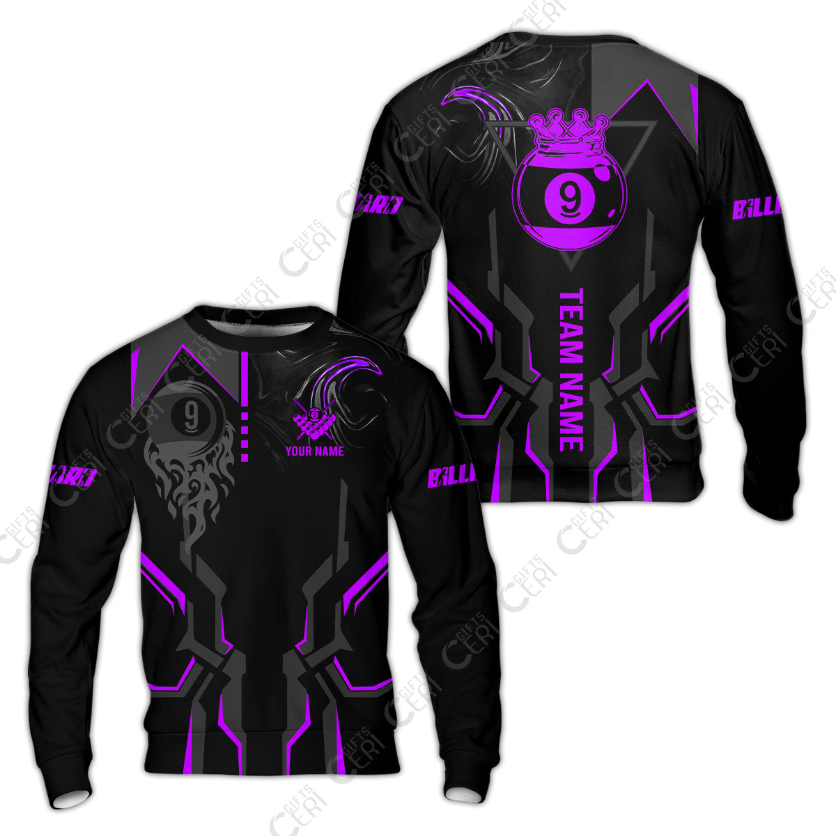Customized 9 Ball Pool Sweatshirt, 9-Ball Liquid Effect Smoke, Billiard Jerseys