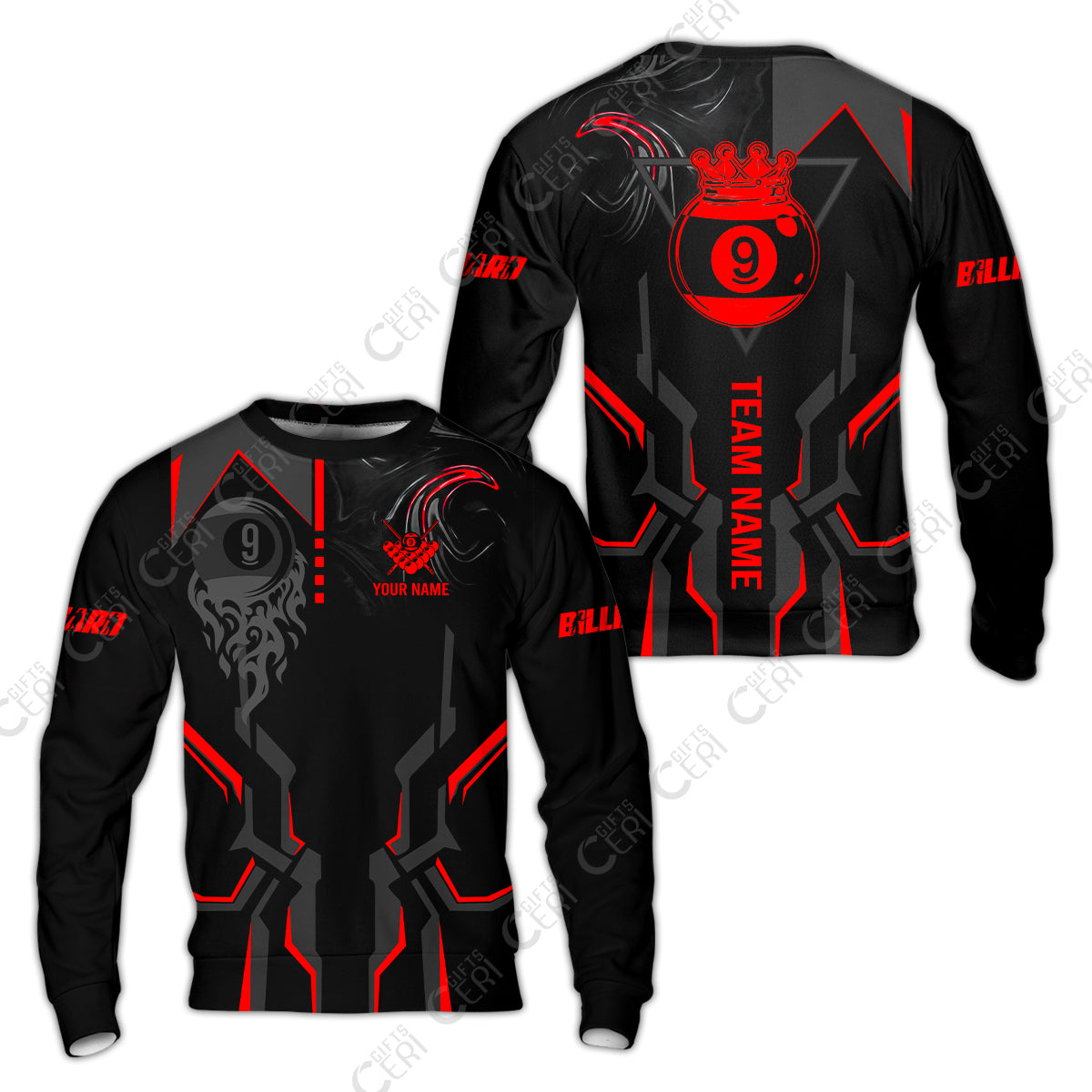 Customized 9 Ball Pool Sweatshirt, 9-Ball Liquid Effect Smoke, Billiard Jerseys