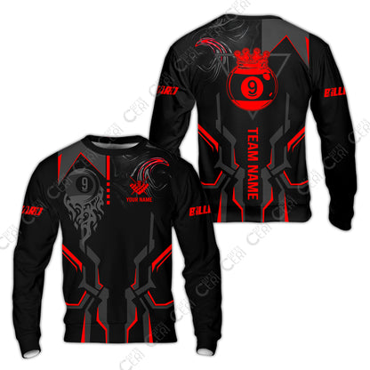 Customized 9 Ball Pool Sweatshirt, 9-Ball Liquid Effect Smoke, Billiard Jerseys