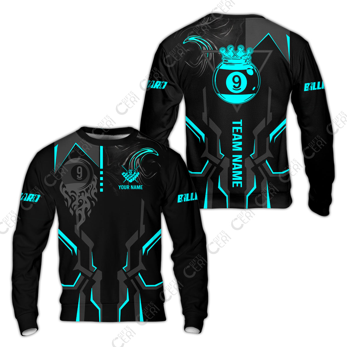 Customized 9 Ball Pool Sweatshirt, 9-Ball Liquid Effect Smoke, Billiard Jerseys