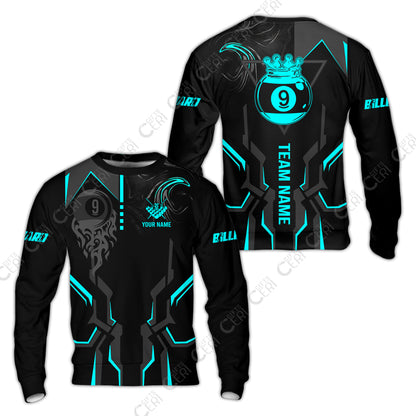Customized 9 Ball Pool Sweatshirt, 9-Ball Liquid Effect Smoke, Billiard Jerseys