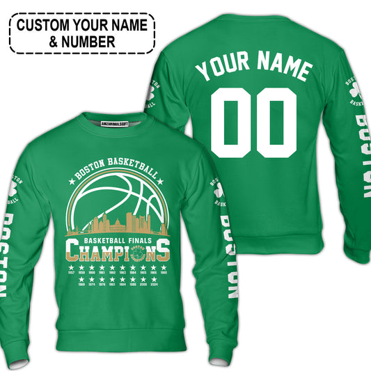 Boston American Basketball 2024 Playoff Final Champions Sweatshirt, Customized Basketball Skyline Shirt For Boston Basketball Fans - AOP