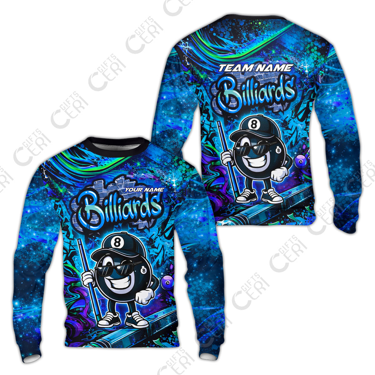 Customized Billiards Sweatshirt, Personalized Street Graffiti 8 Ball Jersey Gift For Billiard Players