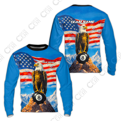 Customized Billiards Sweatshirt, Personalized American Flag With Eagle 8 Ball Jersey Gift For Billiard Players