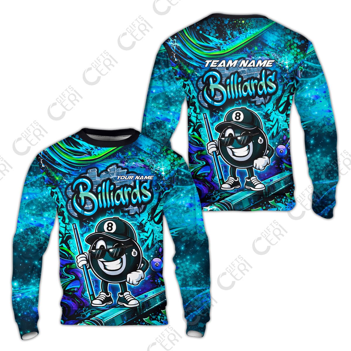 Customized Billiards Sweatshirt, Personalized Street Graffiti 8 Ball Jersey Gift For Billiard Players