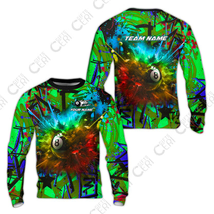 Customized Billiards Sweatshirt, Personalized Neon Chaos 8 Ball Jersey Gift For Billiard Players