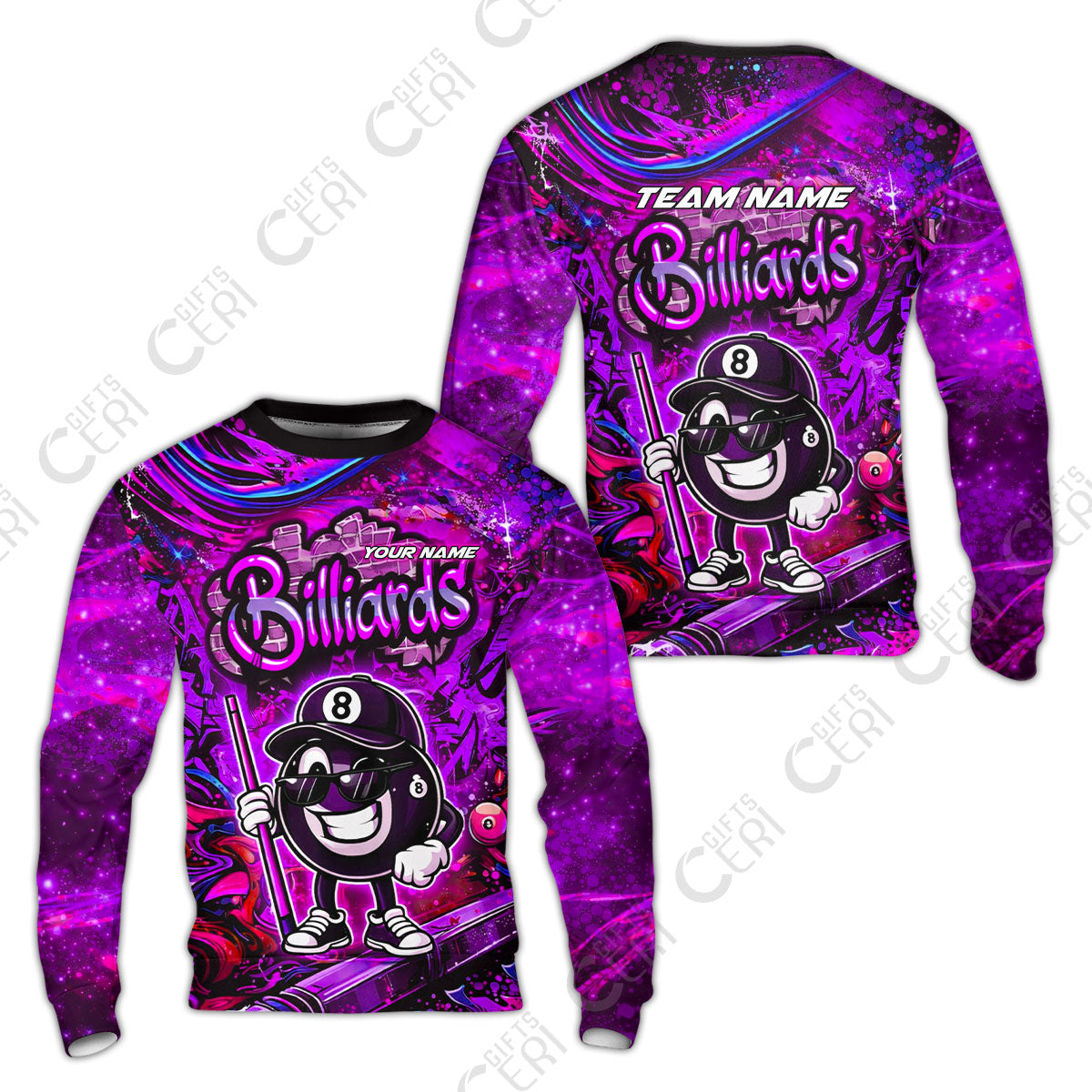Customized Billiards Sweatshirt, Personalized Street Graffiti 8 Ball Jersey Gift For Billiard Players