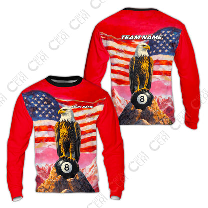 Customized Billiards Sweatshirt, Personalized American Flag With Eagle 8 Ball Jersey Gift For Billiard Players