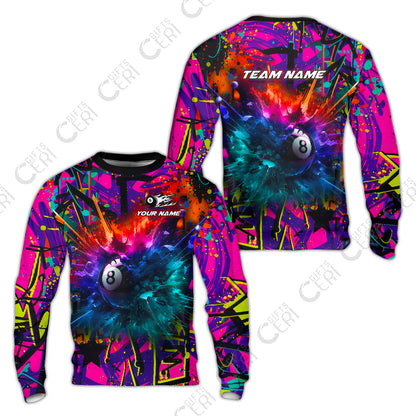 Customized Billiards Sweatshirt, Personalized Neon Chaos 8 Ball Jersey Gift For Billiard Players