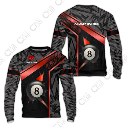 Customized Billiards Sweatshirt, Personalized Hexagonal Patterns With A Cracked Glass 8 Ball Jersey