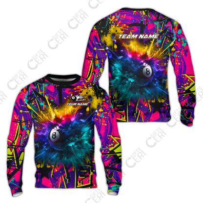 Customized Billiards Sweatshirt, Personalized Neon Chaos 8 Ball Jersey Gift For Billiard Players