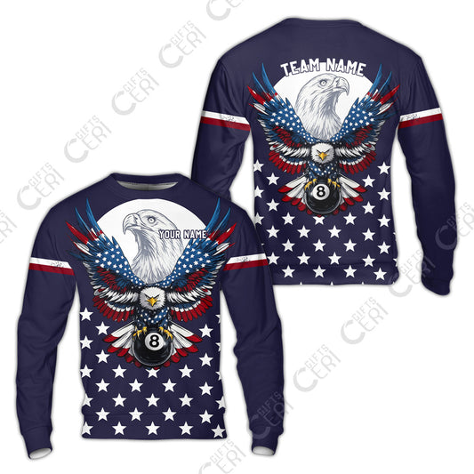Customized 8 Ball Pool Sweatshirt, American Eagle Billiards 8-Ball, Personalized Billiards Jersey