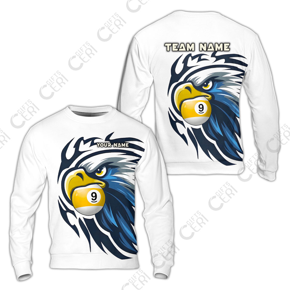 Customized 9 Ball Pool Sweatshirt, Eagle Eye 9-Ball, Personalized Billiards Jersey