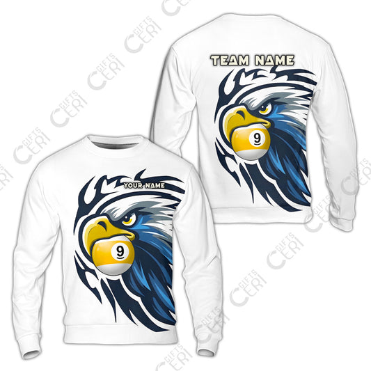 Customized 9 Ball Pool Sweatshirt, Eagle Eye 9-Ball, Personalized Billiards Jersey