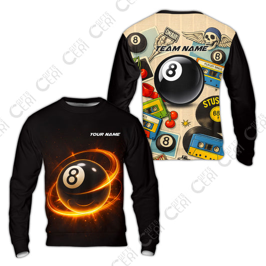 Customized 8 Ball Pool Sweatshirt, Billiard 8-Ball Retro Vibes, Billiards Jerseys