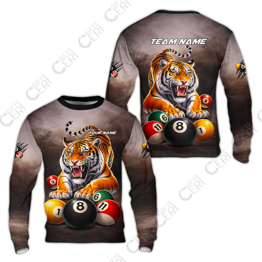 Customized 8 Ball Pool Sweatshirt, Billiards 8-Ball Colorful Tiger Break, Billiards Jerseys