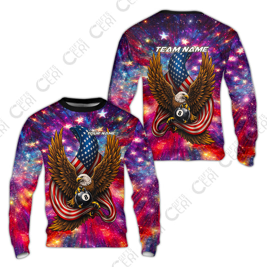 Customized 8 Ball Pool Sweatshirt, Billiard American Flag Galactic Eagle, Billiards Jerseys