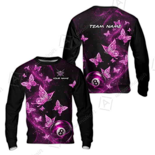Customized 8 Ball Pool Sweatshirt, Galaxy And Butterflies, Personalized Billiards Jersey