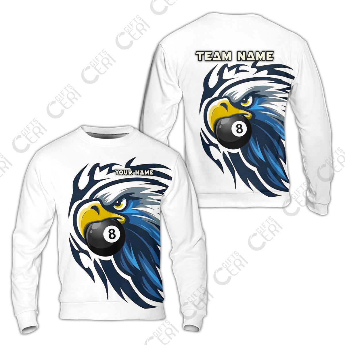 Customized 8 Ball Pool Sweatshirt, Eagle Eye 8-Ball, Personalized Billiards Jersey