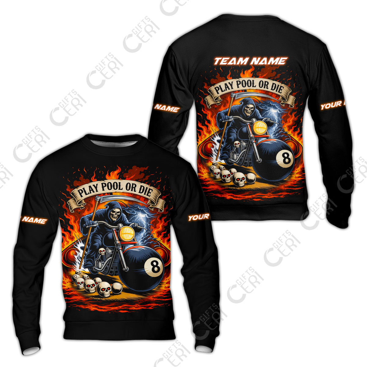 Customized 8 Ball Pool Sweatshirt, Billiards 8-Ball Hell Riders, Billiards Jerseys