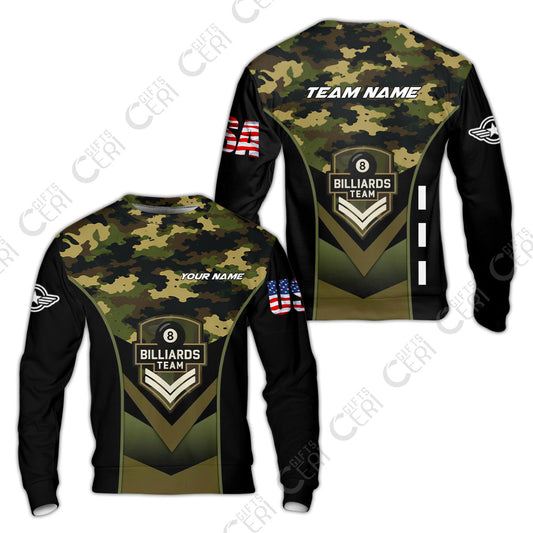 Customized 8 Ball Pool Sweatshirt, Camo Billiards Elite Billiard 8-Ball, Billiards Jerseys