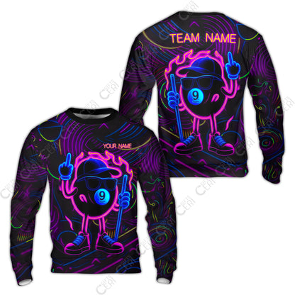 Customized 9 Ball Pool Sweatshirt, 9-Ball Billiard Neon Cartoon Flaming, Billiard Jerseys