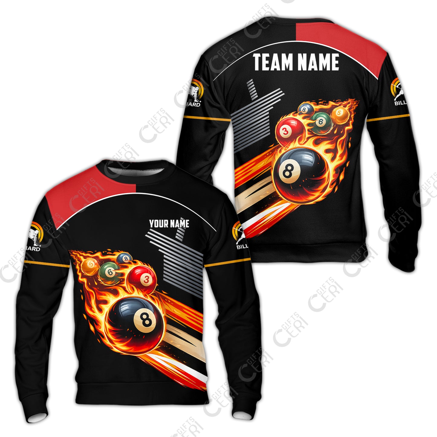 Customized 8 Ball Pool Sweatshirt, Billiards 8-Ball The Balls Are Burning, Billiards Jerseys